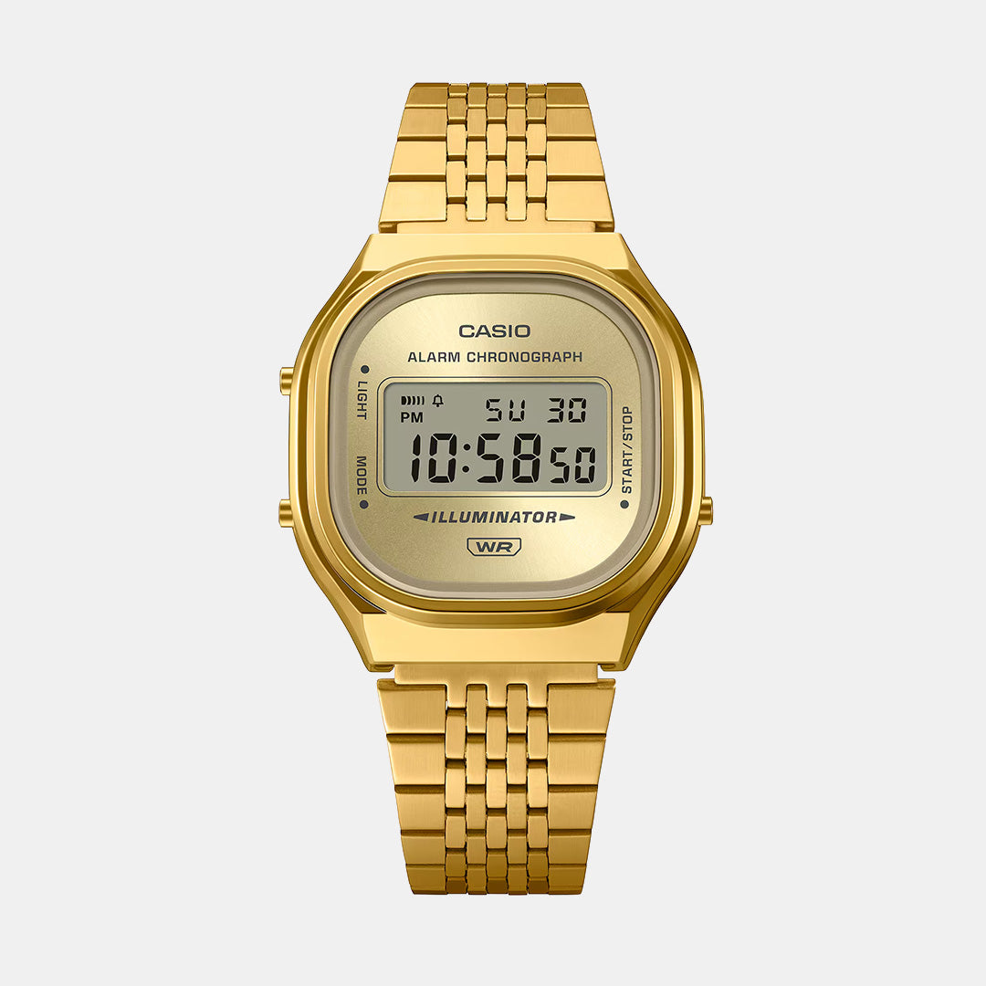 Vintage Unisex Quartz Gold Dial Digital Stainless Steel Watch D436