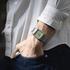 Vintage Unisex Quartz Green Dial Analog-Digital Stainless Steel Watch D446