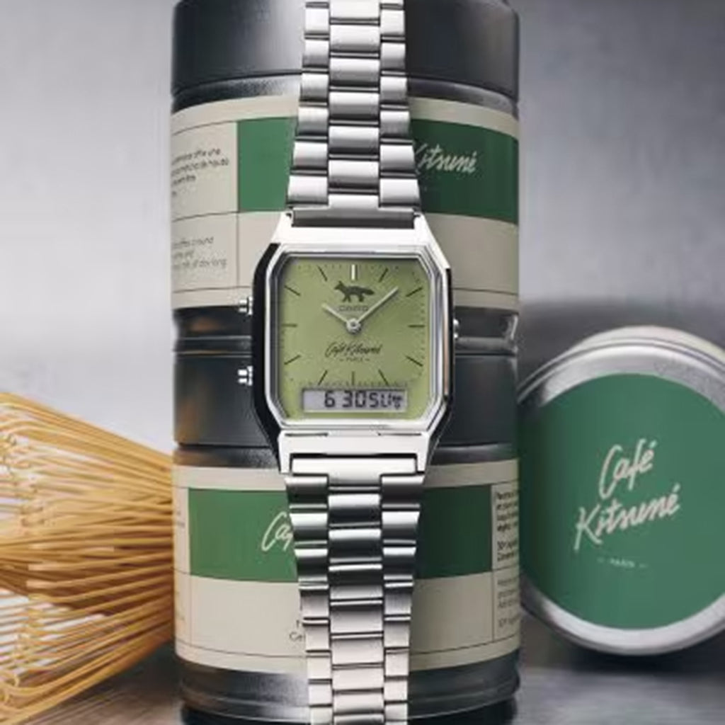 Vintage Unisex Quartz Green Dial Analog-Digital Stainless Steel Watch D446
