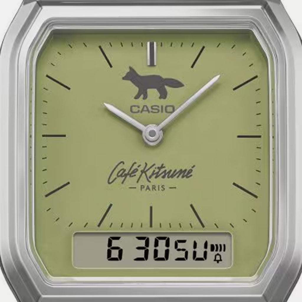 Vintage Unisex Quartz Green Dial Analog-Digital Stainless Steel Watch D446