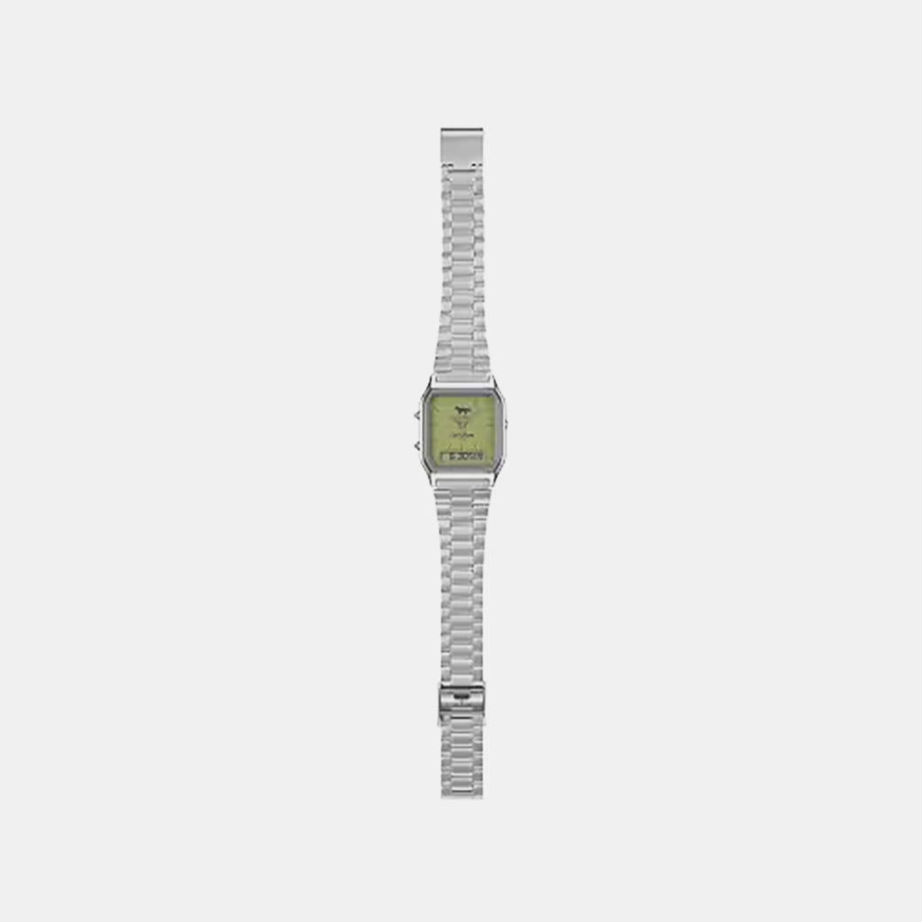 Vintage Unisex Quartz Green Dial Analog-Digital Stainless Steel Watch D446