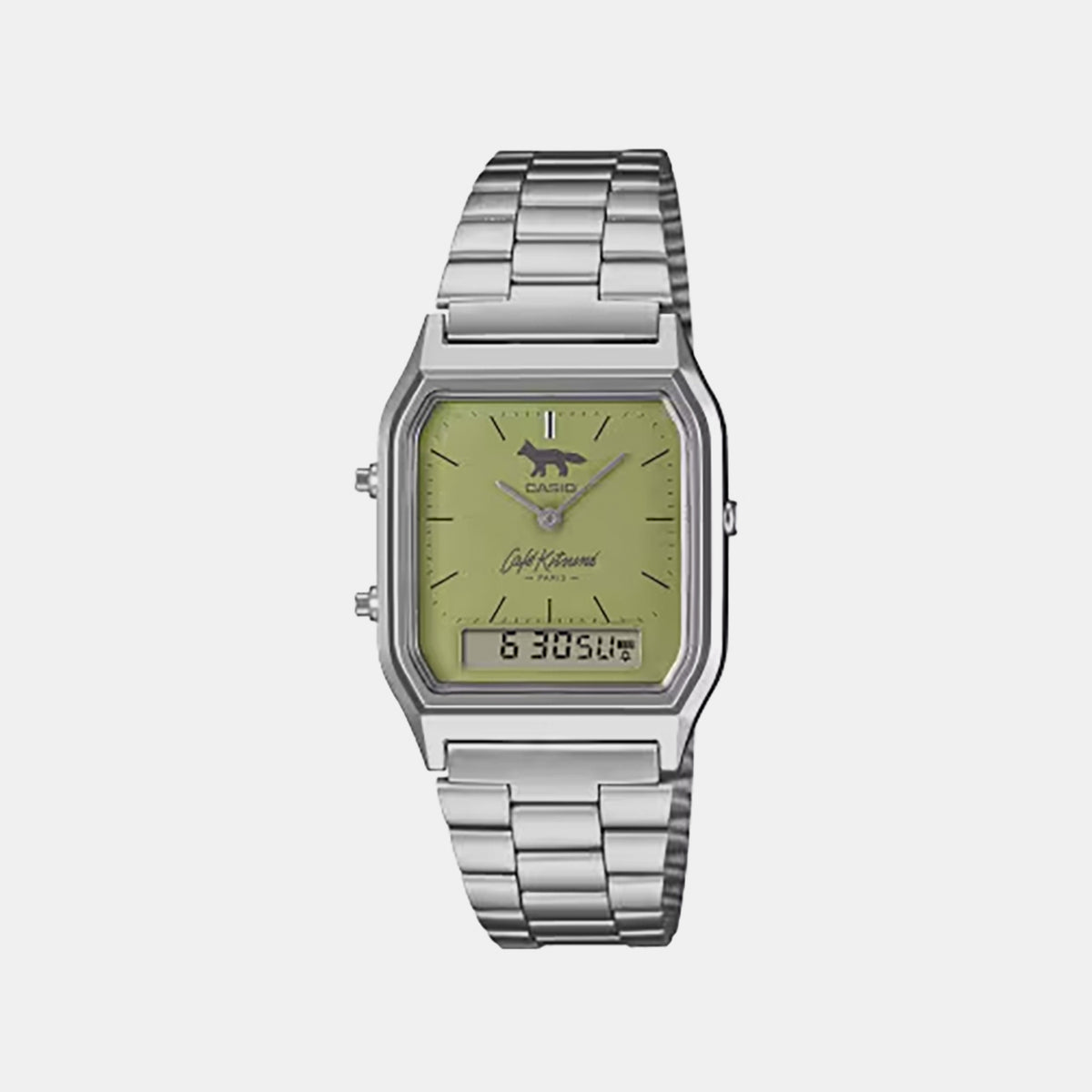 Vintage Unisex Quartz Green Dial Analog-Digital Stainless Steel Watch D446