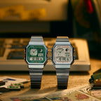 Vintage Unisex Quartz Green Dial Digital Stainless Steel Watch D448
