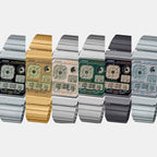 Vintage Unisex Quartz Green Dial Digital Stainless Steel Watch D448