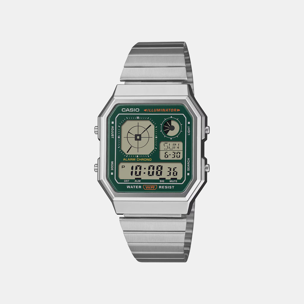 Vintage Unisex Quartz Green Dial Digital Stainless Steel Watch D448