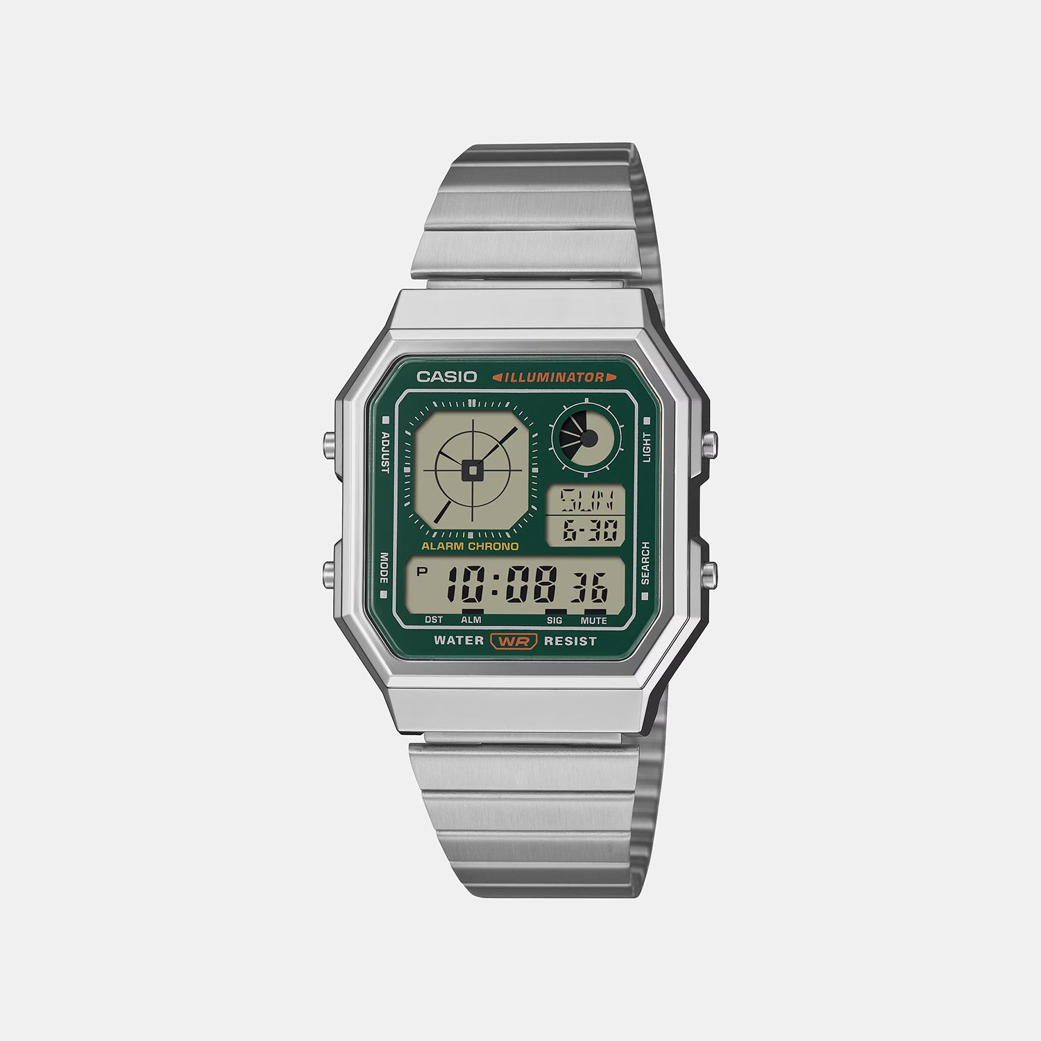 Vintage Unisex Quartz Green Dial Digital Stainless Steel Watch D448