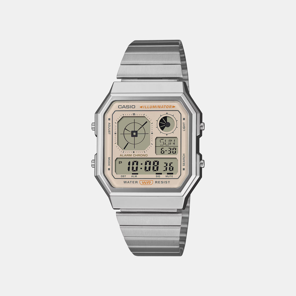 Vintage Unisex Quartz Peach Dial Digital Stainless Steel Watch D449