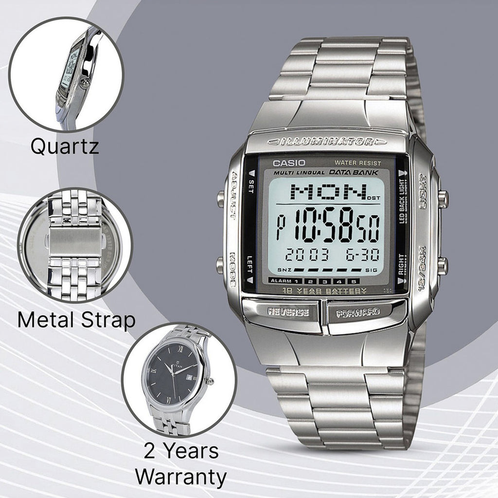 Vintage Unisex Quartz Silver Dial Digital Stainless Steel Watch DB27