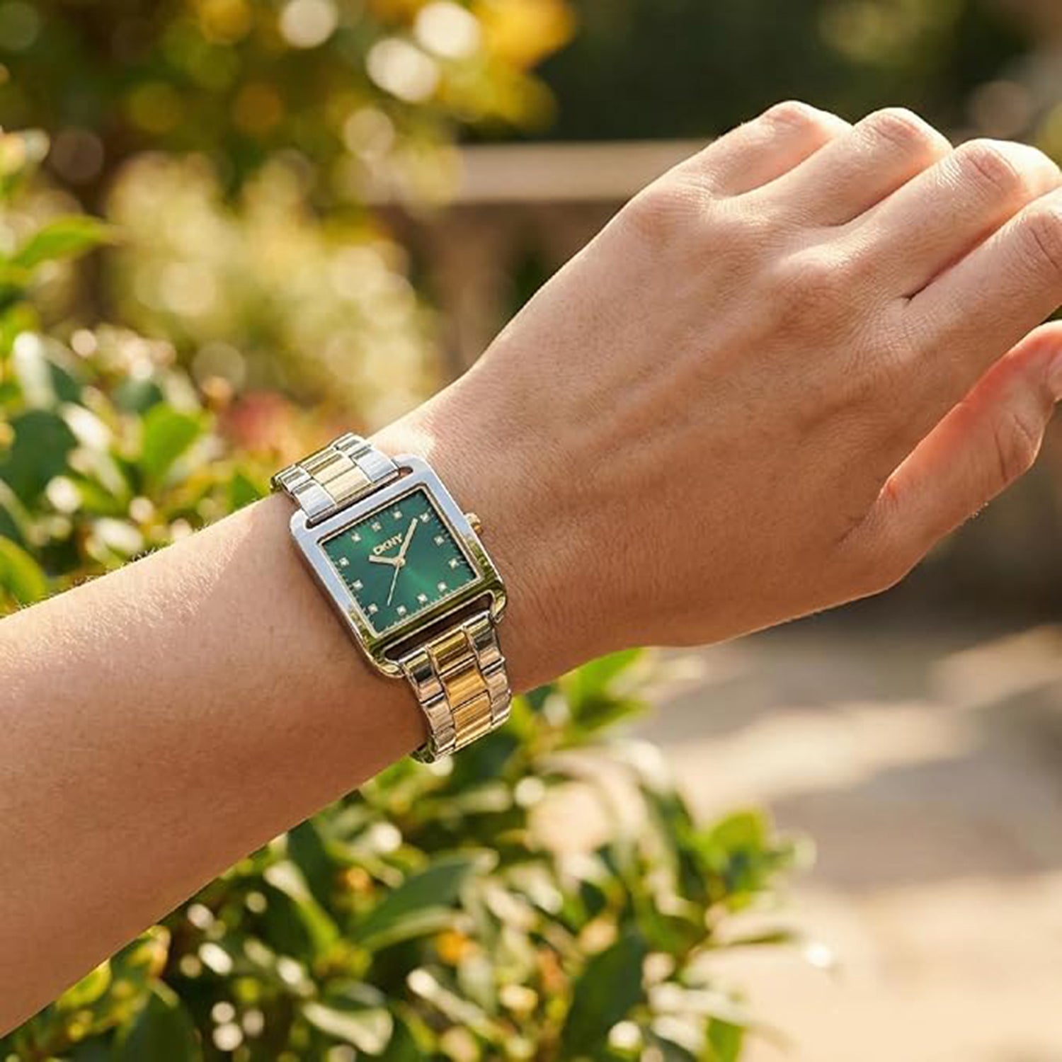 City Midi Women Quartz Green Dial Analog Stainless Steel Watch DK1L004M0075