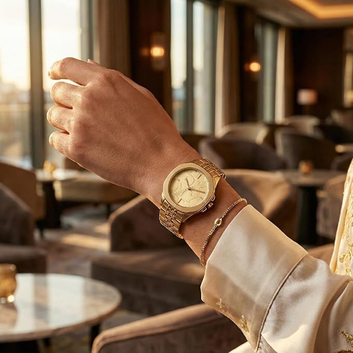 Brooklyn Midi Women Quartz Champagne Dial Analog Stainless Steel Watch DK1L012M0065