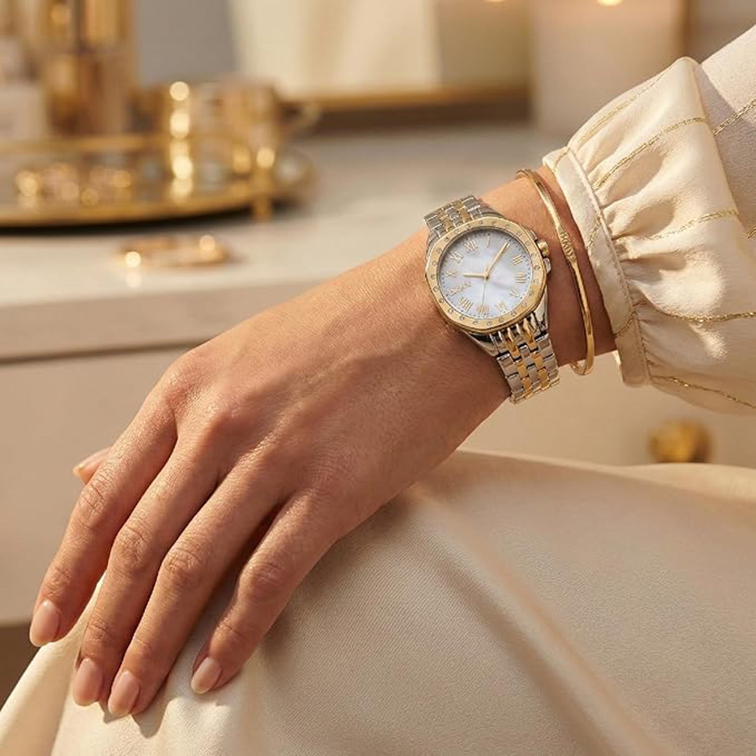 Brooklyn Mini Women Quartz White Mother Of Pearl Dial Analog Stainless Steel Watch DK1L013M0085