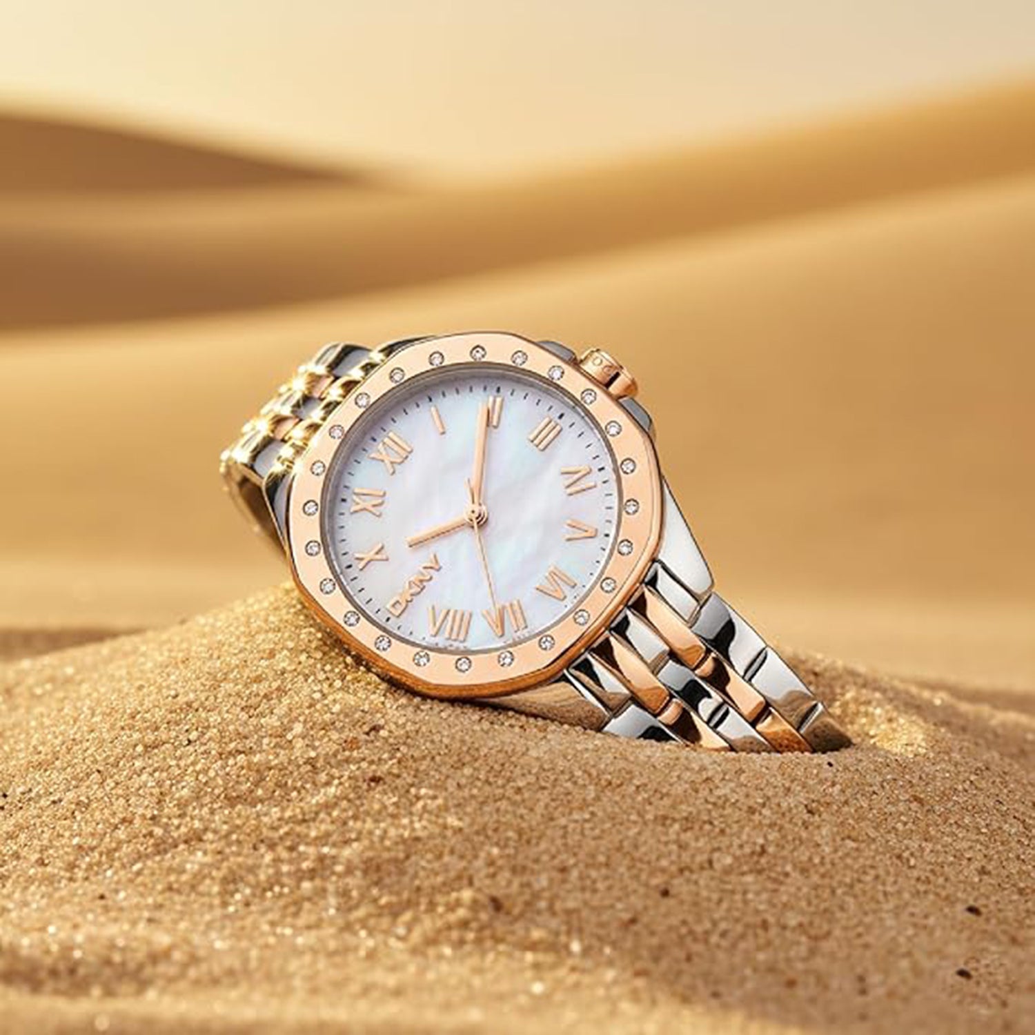 Brooklyn Mini Women Quartz White Mother Of Pearl Dial Analog Stainless Steel Watch DK1L013M0105