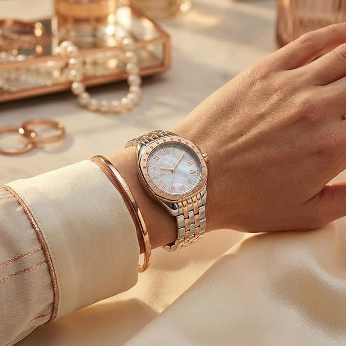 Brooklyn Mini Women Quartz Mother Of Pearl Dial Analog Stainless Steel Watch DK1L013M0105