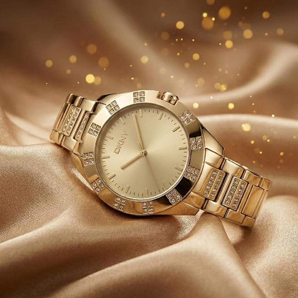 Park Ave Glitz Women Quartz Champagne Dial Analog Stainless Steel Watch DK1L019M0035