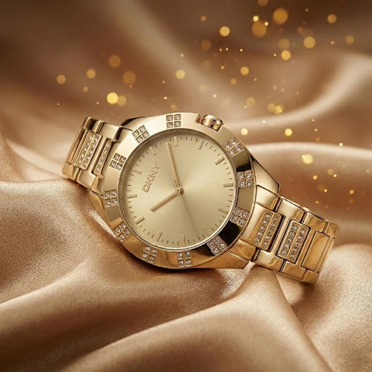Park Ave Glitz Women Quartz Champagne Dial Analog Stainless Steel Watch DK1L019M0035