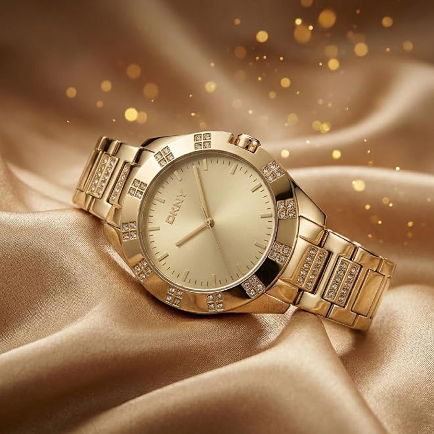 Park Ave Glitz Women Quartz Champagne Dial Analog Stainless Steel Watch DK1L019M0035