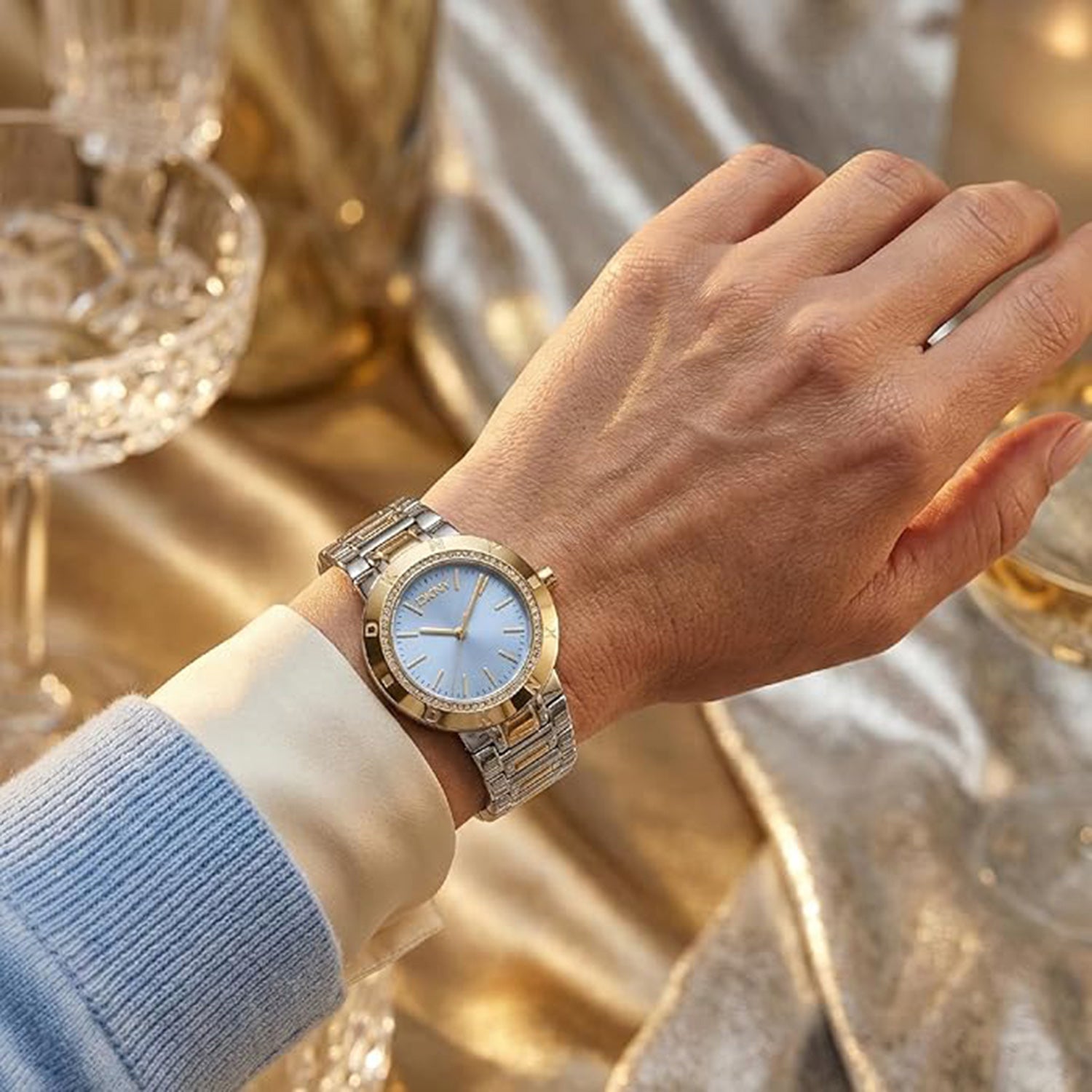 Eastside Logo Women Quartz Blue Dial Analog Stainless Steel Watch DK1L023M0065