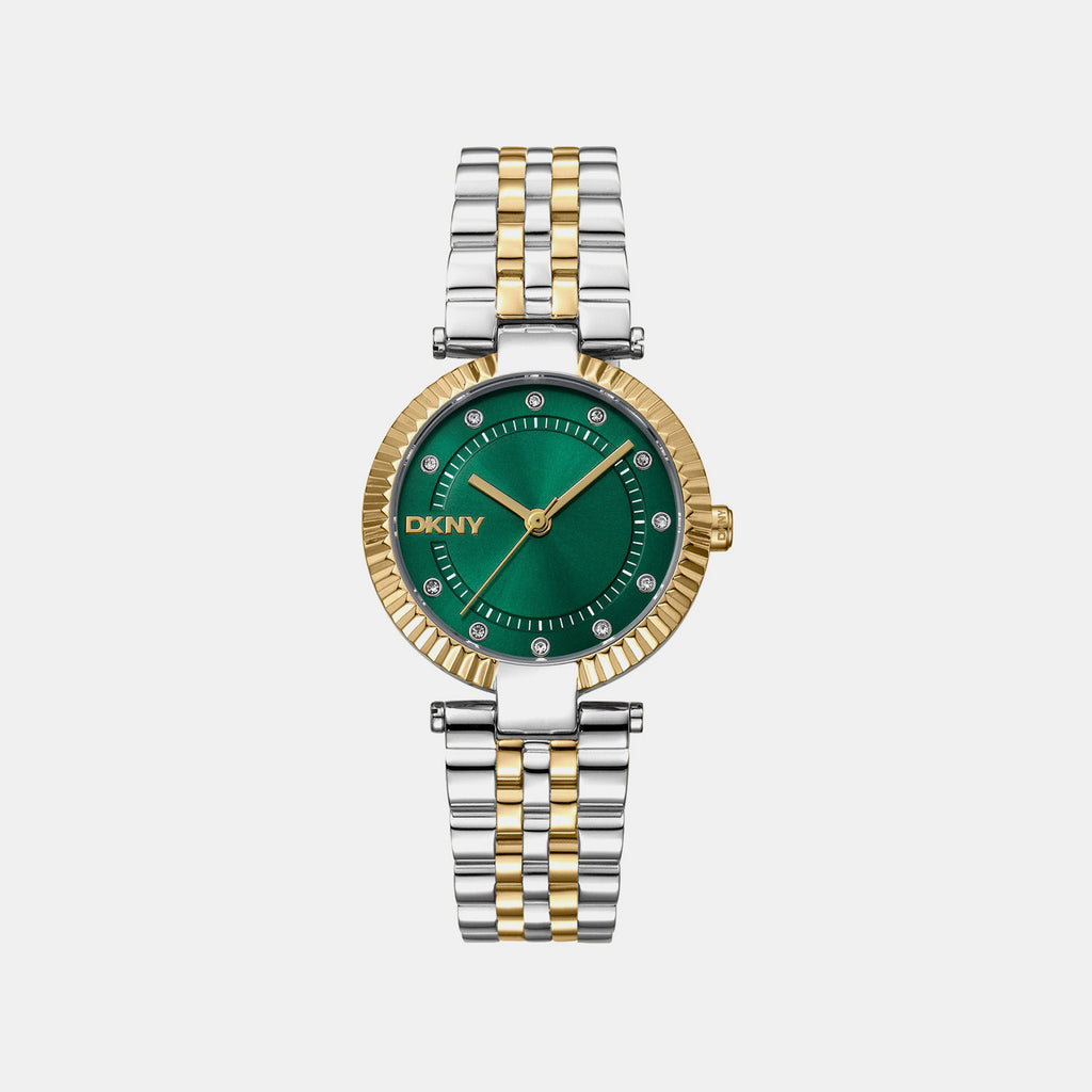Essential Glitz Women Quartz Green Dial Analog Stainless Steel Watch DK1L042M0075