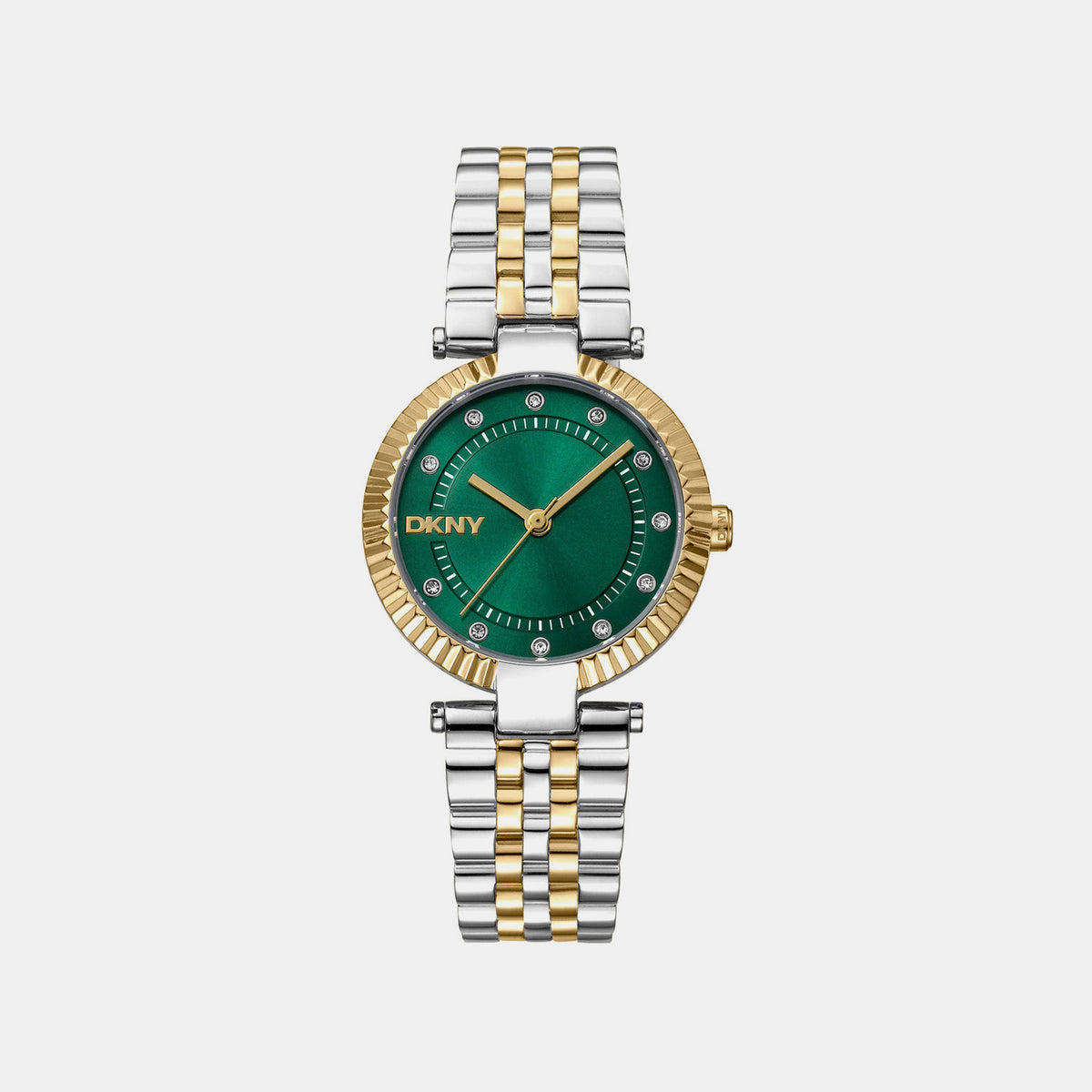 Essential Glitz Women Quartz Green Dial Analog Stainless Steel Watch DK1L042M0075