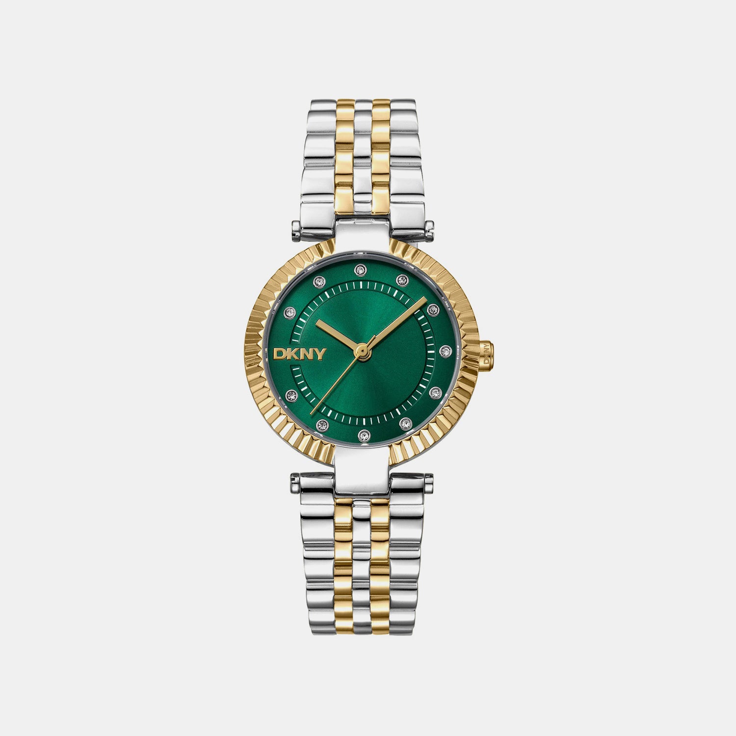 Essential Glitz Women Quartz Green Dial Analog Stainless Steel Watch DK1L042M0075