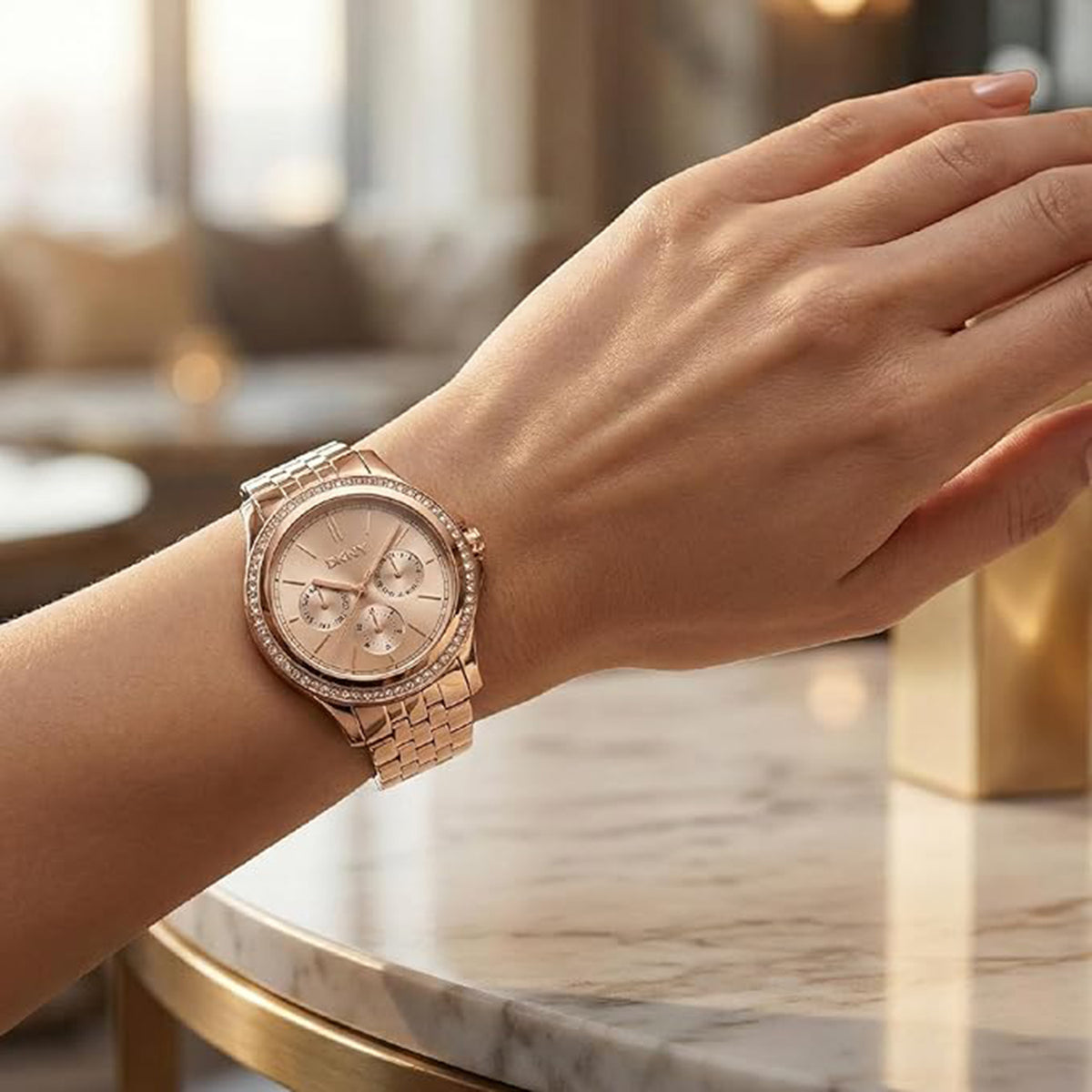Nolita Multi Glitz Women Quartz Rose Gold Dial Multi-Function Stainless Steel Watch DK1L064M0075