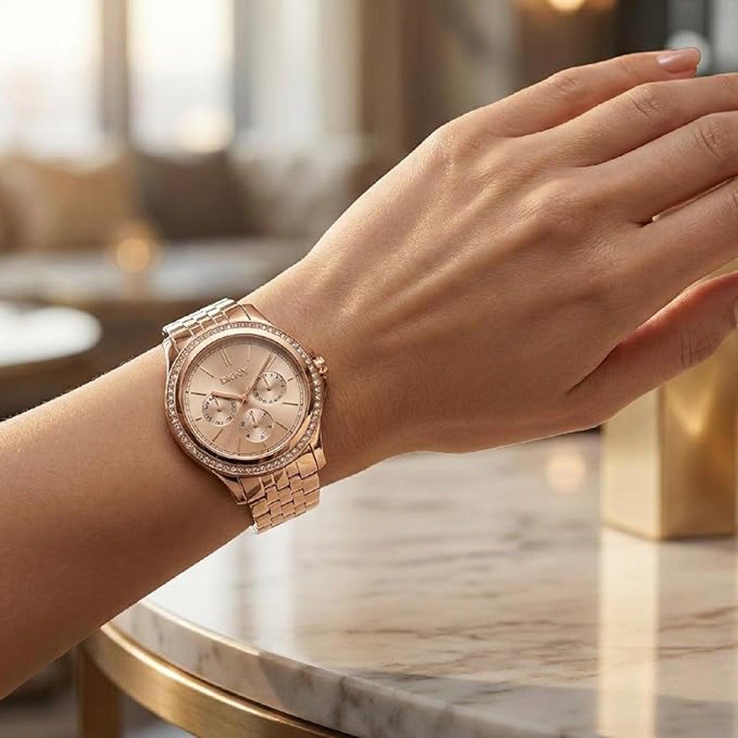 Nolita Multi Glitz Women Quartz Rose Gold Dial Multi-Function Stainless Steel Watch DK1L064M0075