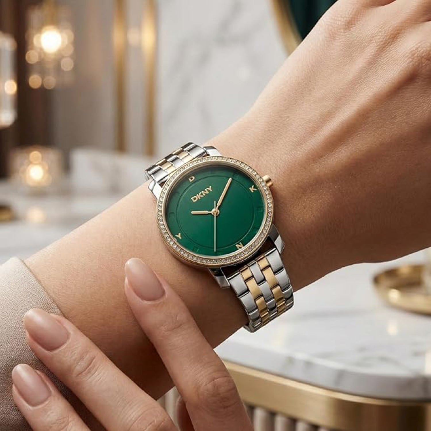 Astoria Glitz Women Quartz Green Dial Analog Stainless Steel Watch DK1L065M0075