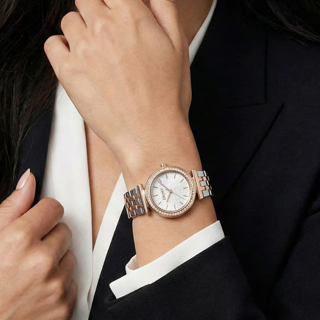 Evening Women Quartz Silver Dial Analog Stainless Steel Watch DK1L083M0105