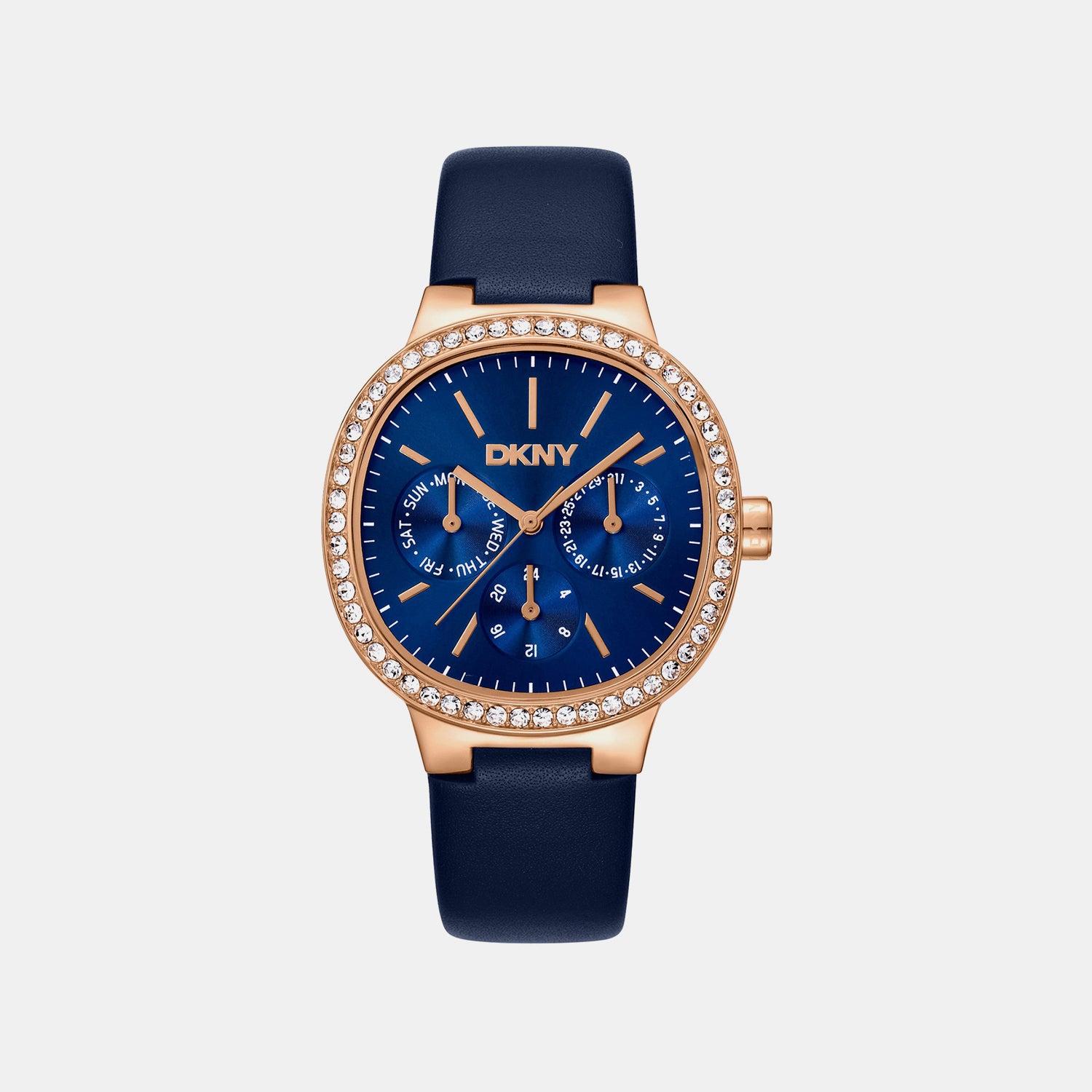 Evening Women Quartz Blue Dial Multi-Function Leather Watch DK1L084L0035
