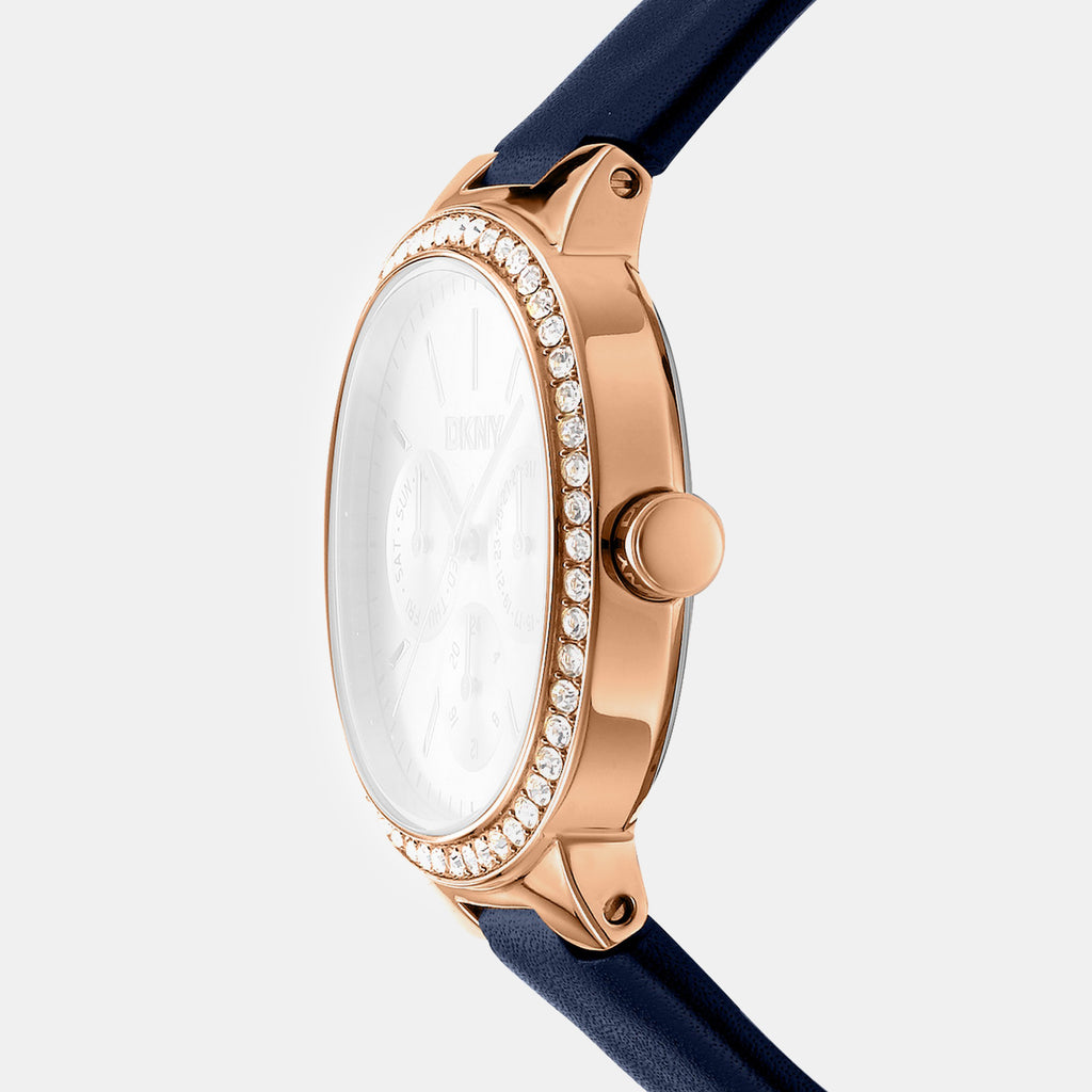 Evening Women Quartz Blue Dial Multi-Function Leather Watch DK1L084L0035