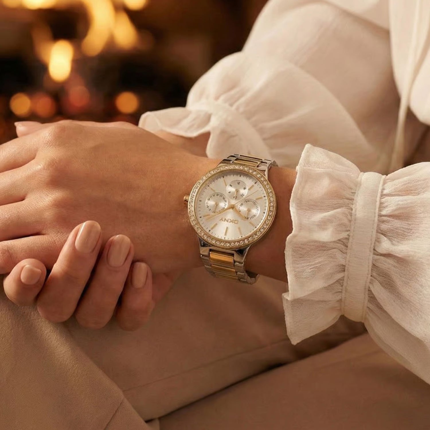 Evening Women Quartz Silver Dial Multi-Function Stainless Steel Watch DK1L084M0095