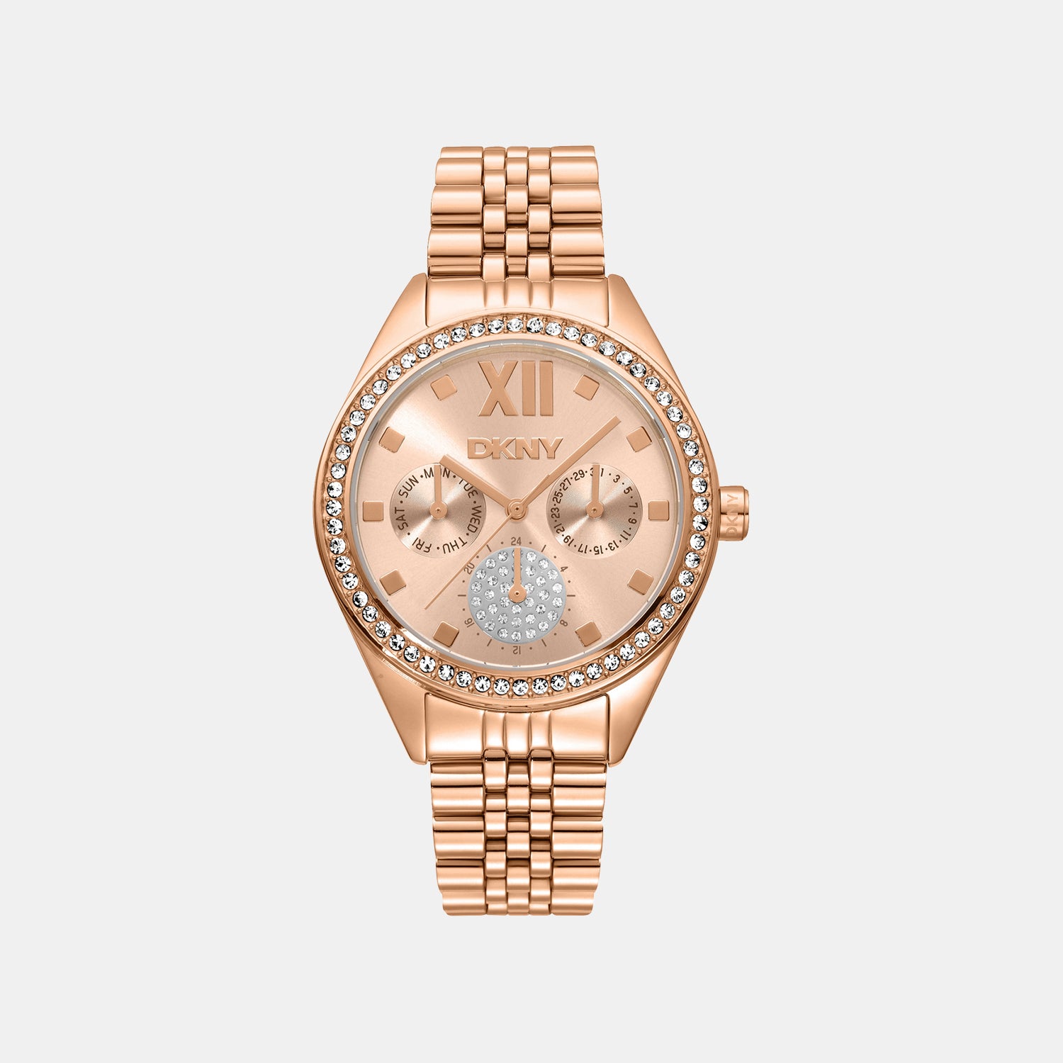 Women Quartz Rose Gold Dial Multi-Function Stainless Steel Watch DK1L098M0085