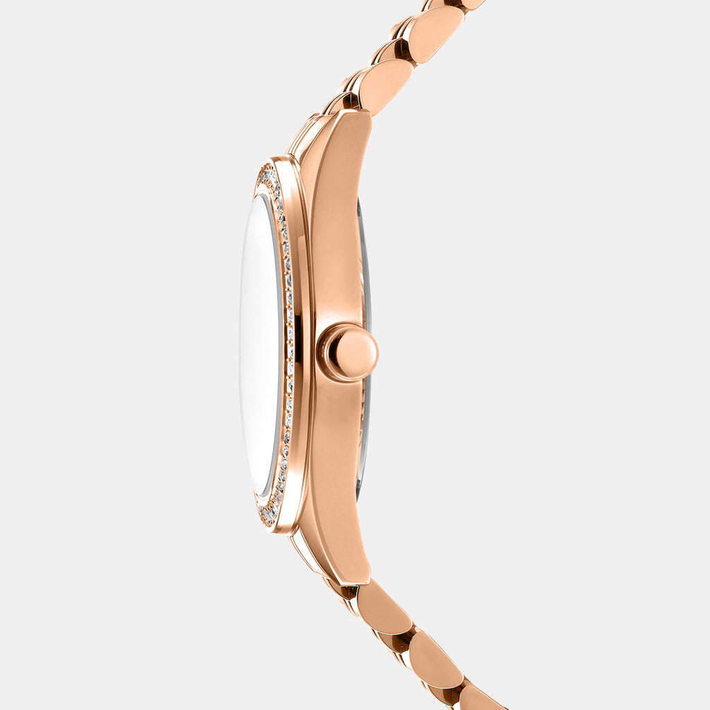 Women Quartz Rose Gold Dial Multi-Function Stainless Steel Watch DK1L098M0085