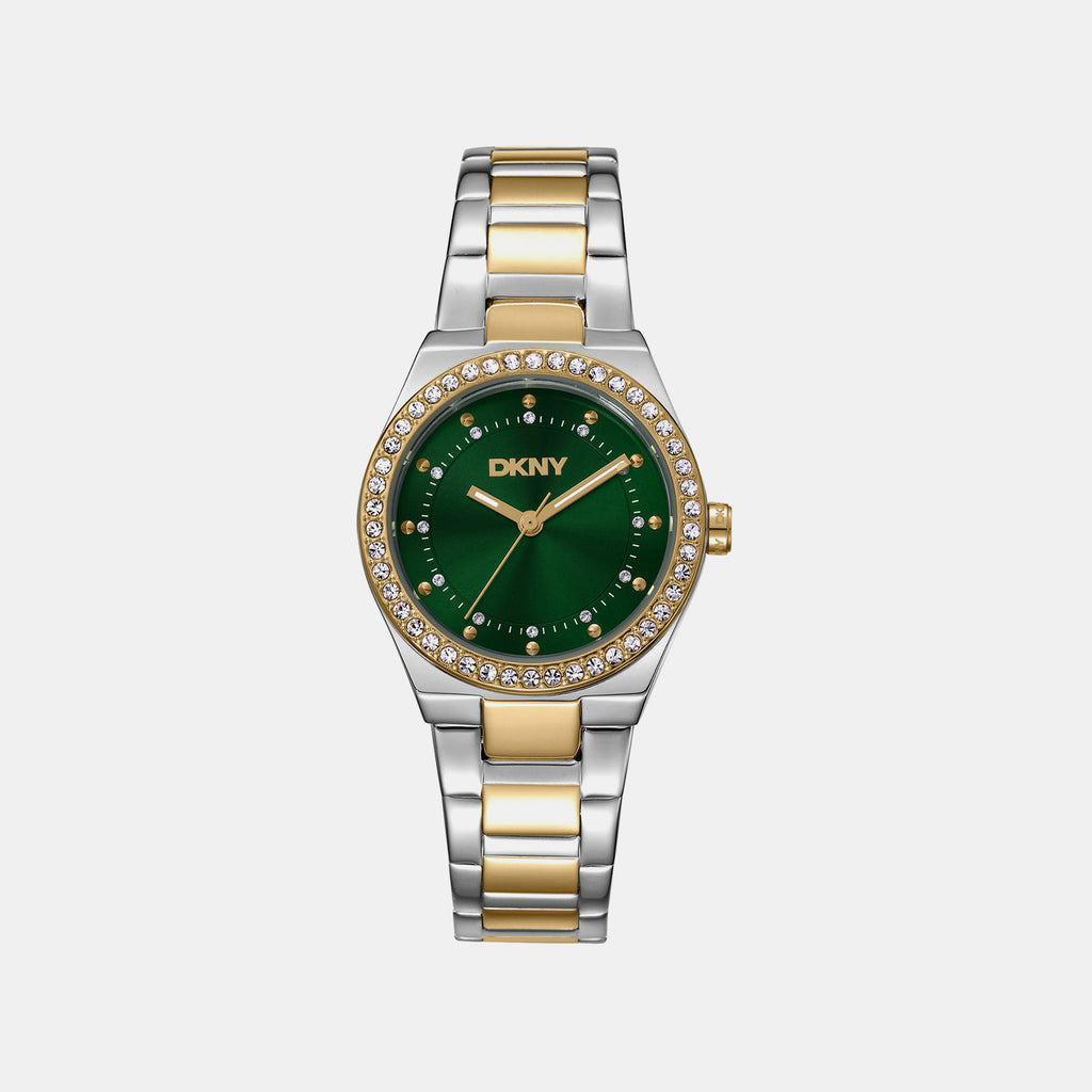 Evening Women Quartz Green Dial Analog Stainless Steel Watch DK1L100M0095