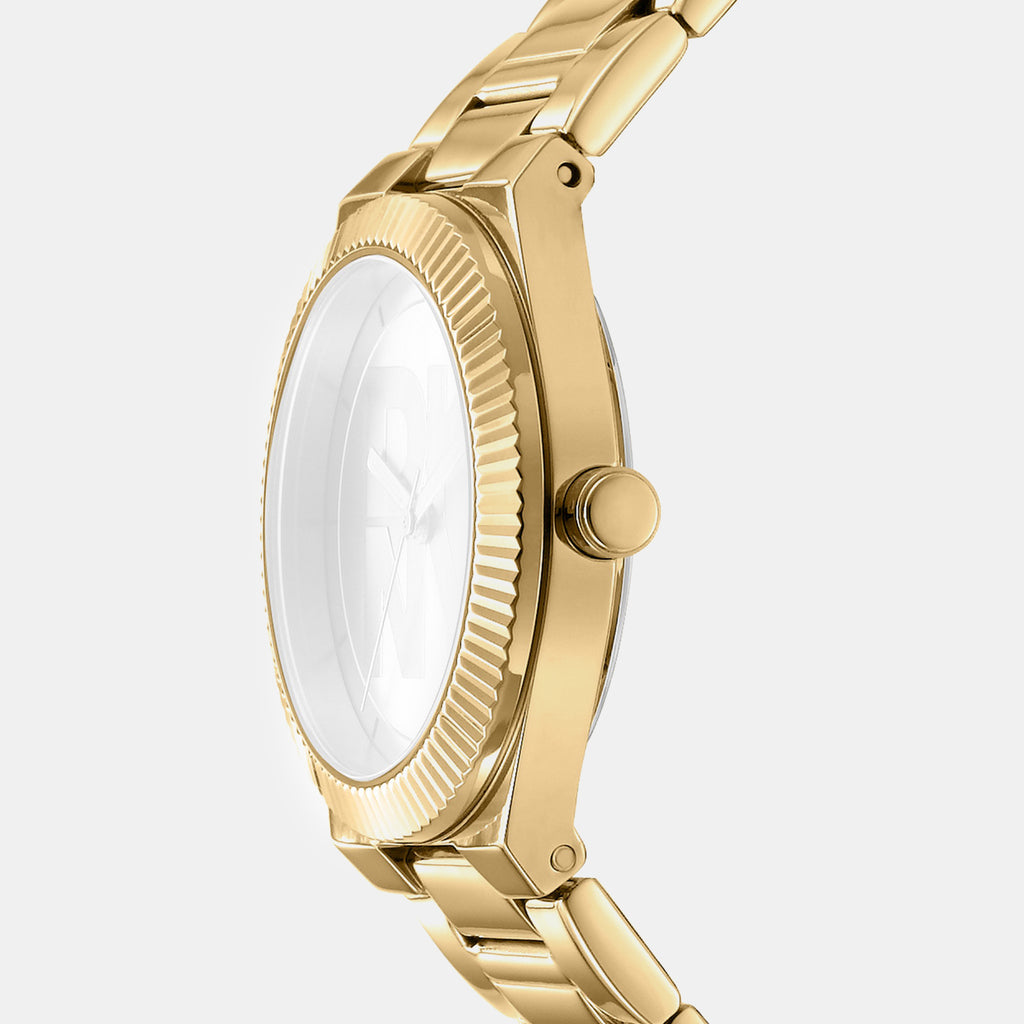 Logo Women Quartz Champagne Dial Analog Stainless Steel Watch DK1L102M0035
