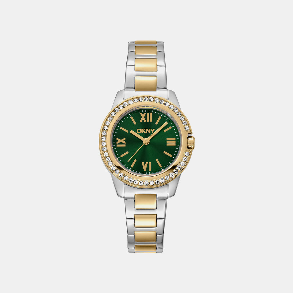 Evening Women Quartz Green Dial Analog Stainless Steel Watch DK1L105M0095