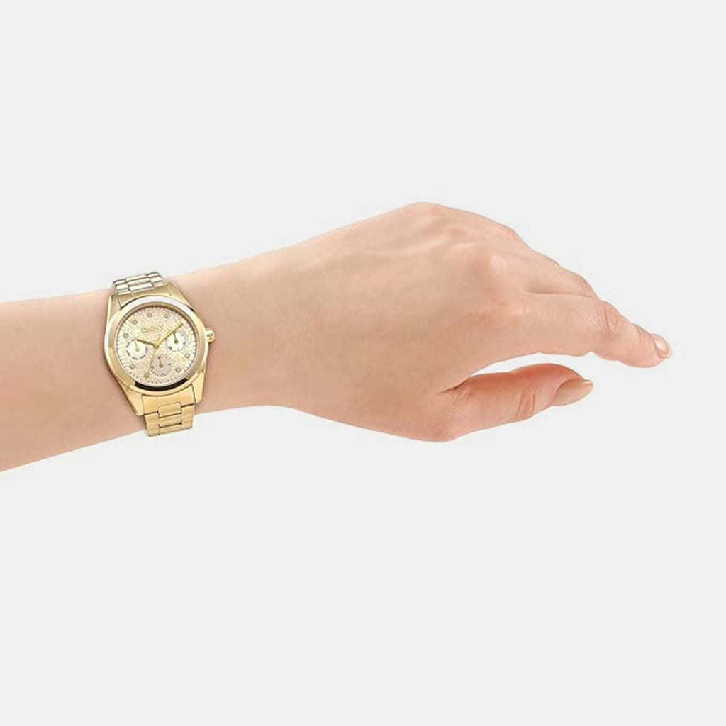 Women Quartz Gold Dial Multifunction Stainless Steel Watch DK1L109M0045