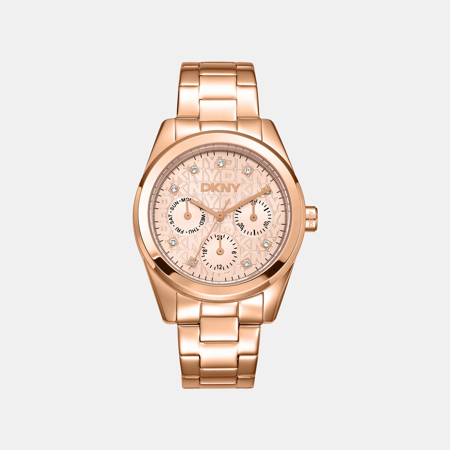 Women Quartz Rose Gold Dial Multi-Function Stainless Steel Watch DK1L109M0055