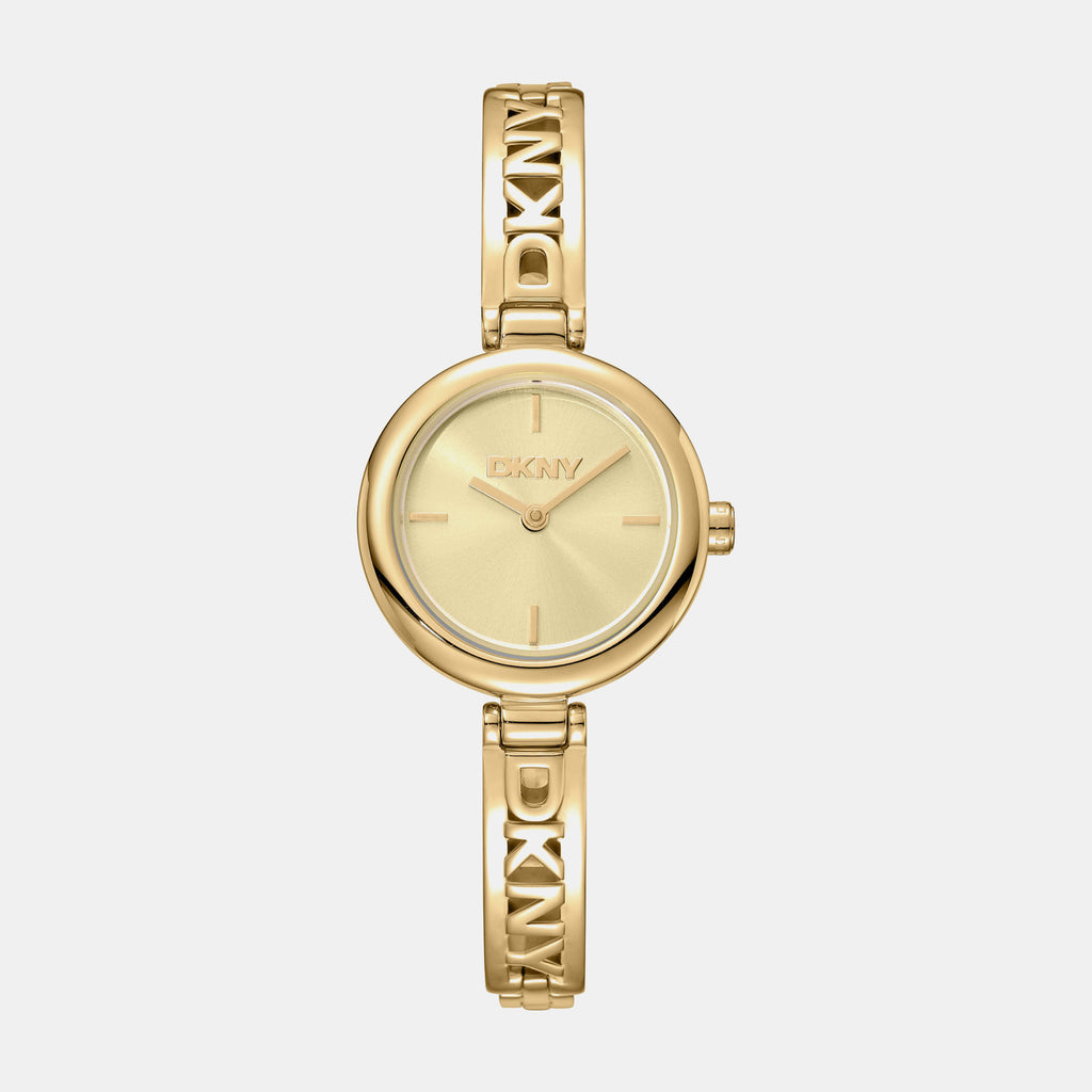 Logo Women Quartz Champagne Dial Analog Stainless Steel Watch DK1L115M0035