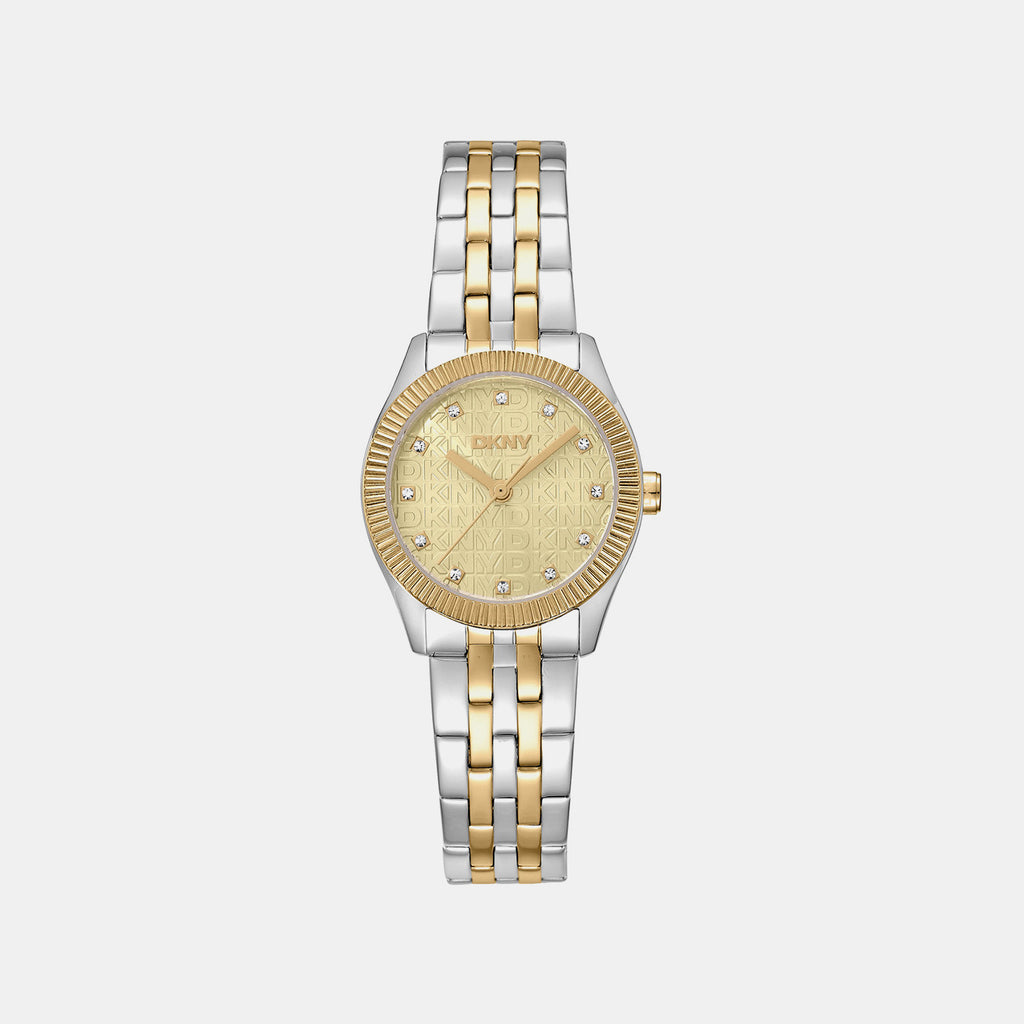 Logo Women Quartz Champagne Dial Analog Stainless Steel Watch DK1L126M0085