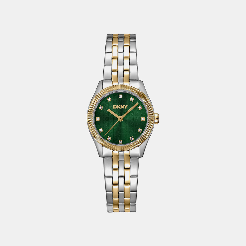 Logo Women Quartz Green Dial Analog Stainless Steel Watch DK1L126M0095