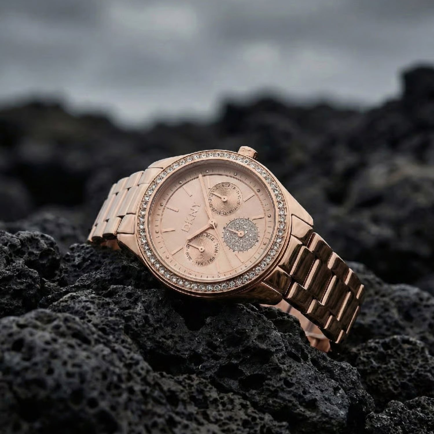 Evening Women Quartz Rose Gold Dial Multi-Function Stainless Steel Watch DK1L129M0065