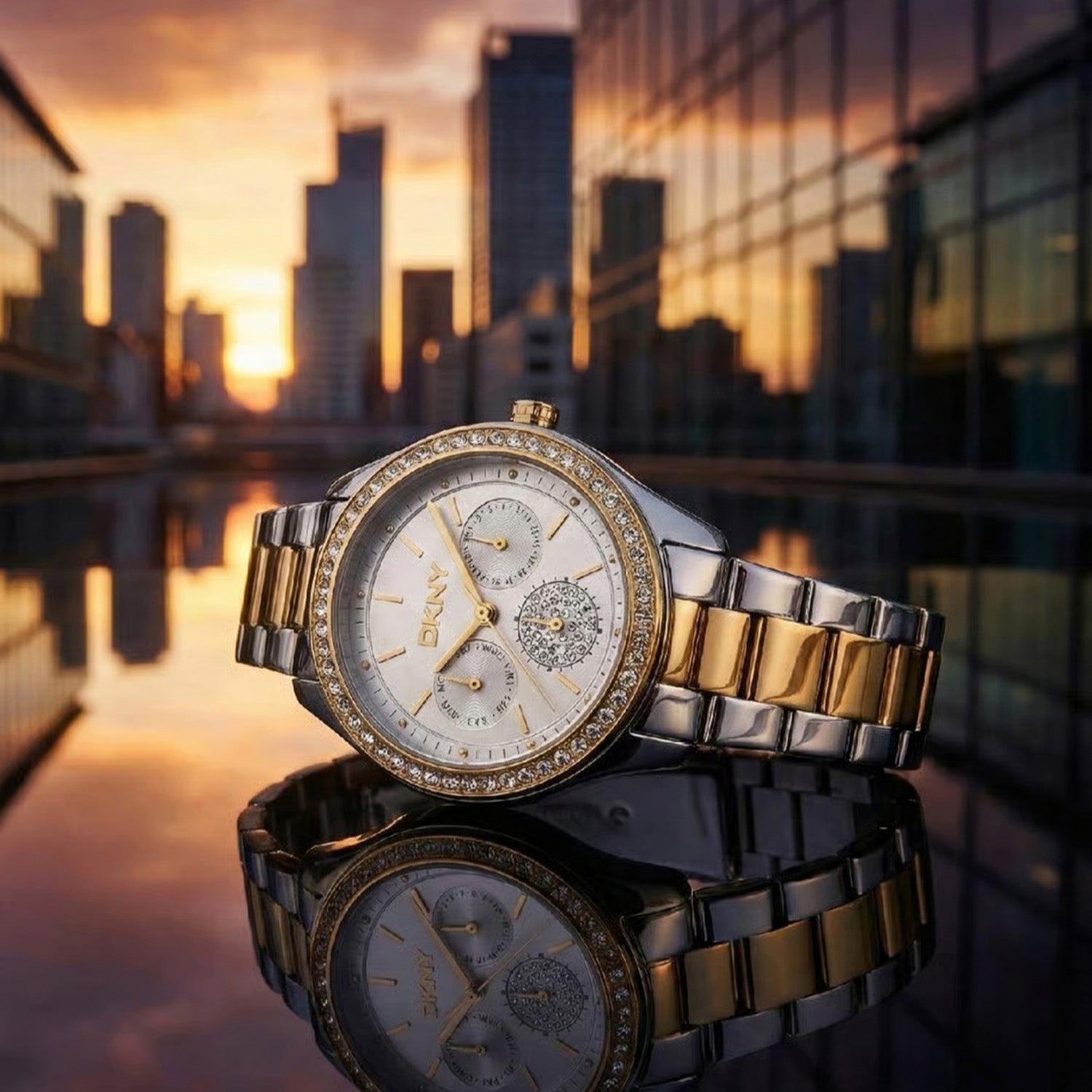 Evening Women Quartz Silver Dial Multi-Function Stainless Steel Watch DK1L129M0075