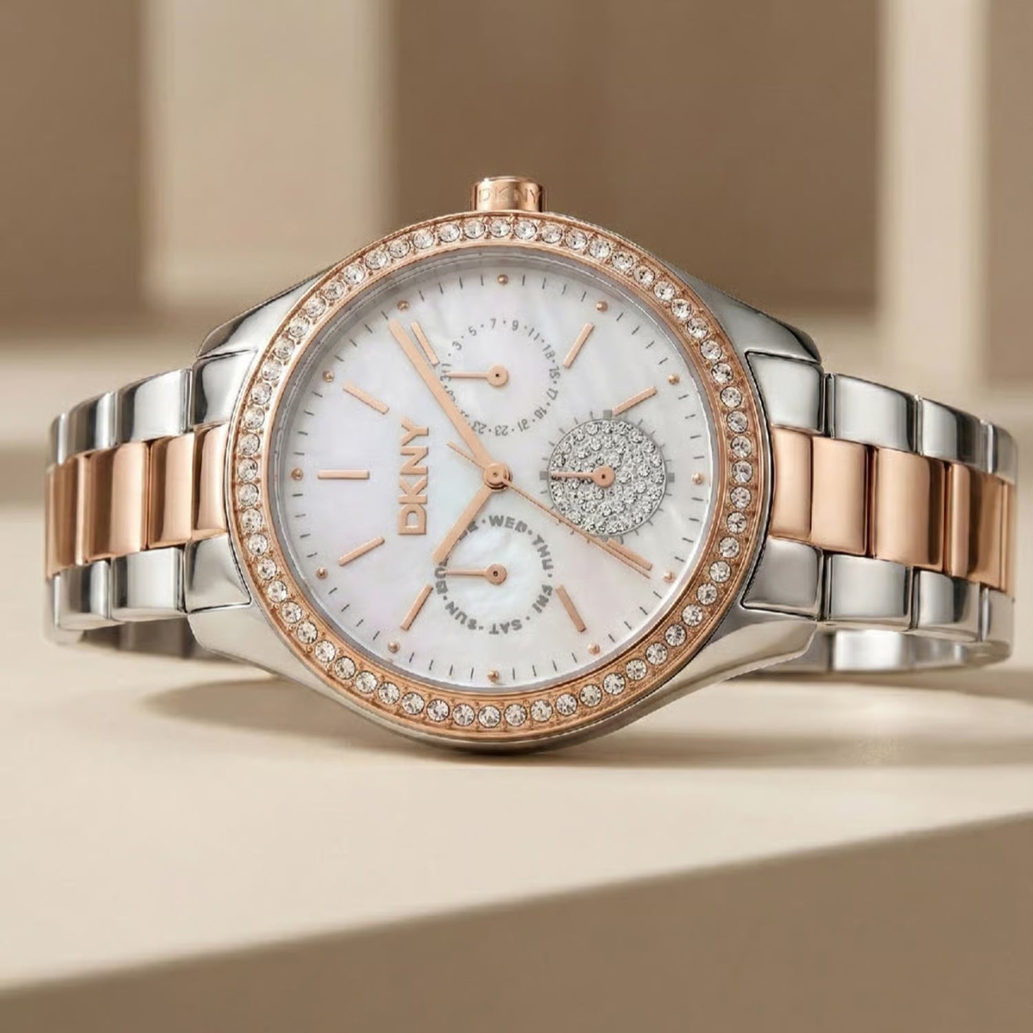 Evening Women Quartz Mother Of Pearl Dial Multi-Function Stainless Steel Watch DK1L129M0095
