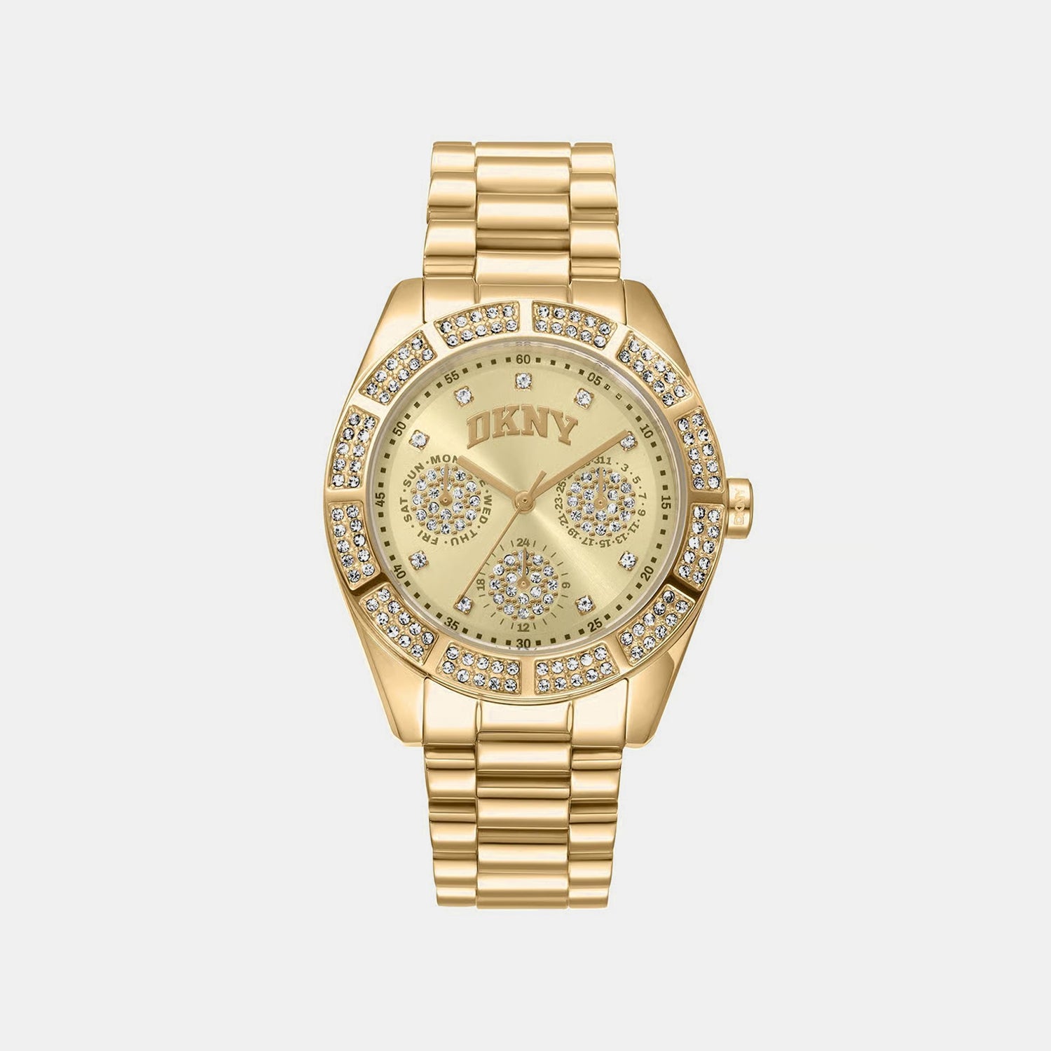 Women Quartz Gold Dial Multi-function Stainless Steel Watch DK1L171M0065