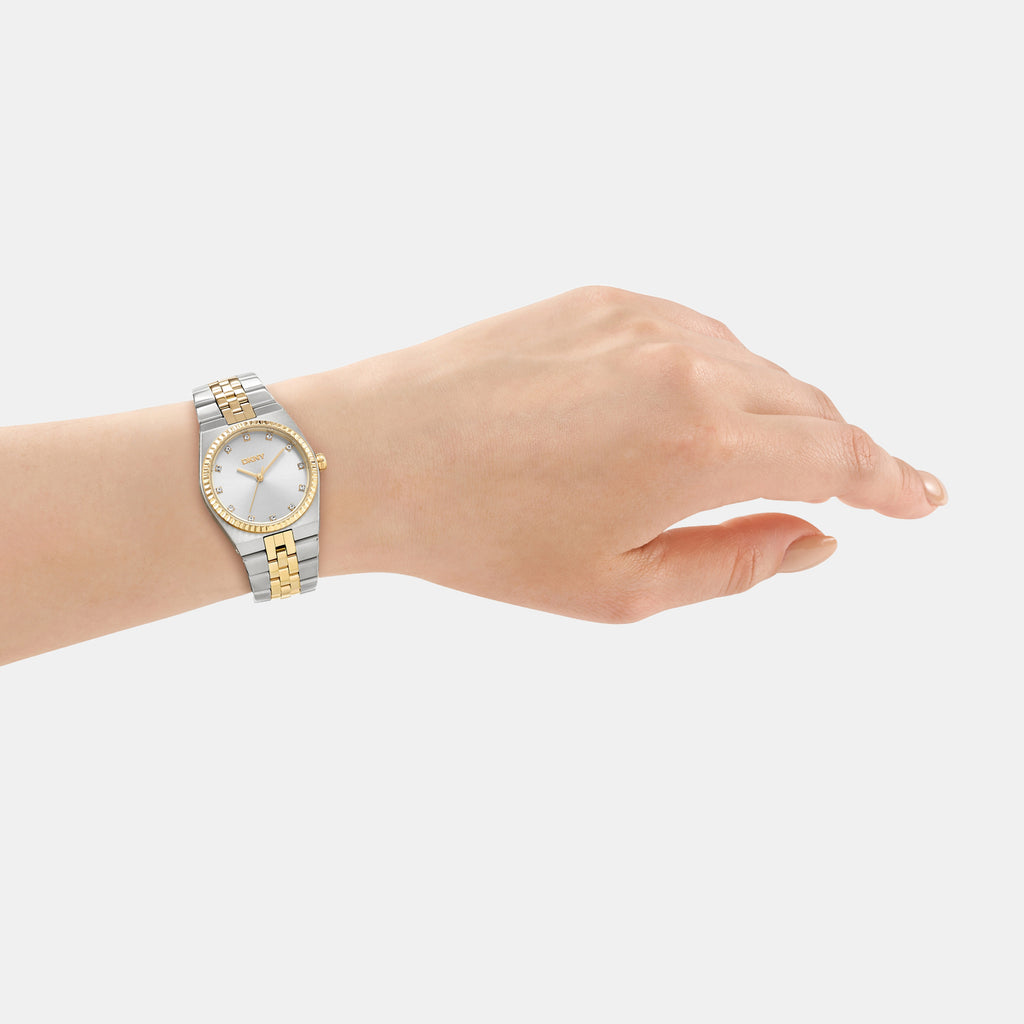 Women Quartz Silver Dial Analog Stainless Steel Watch DK1L177M0055