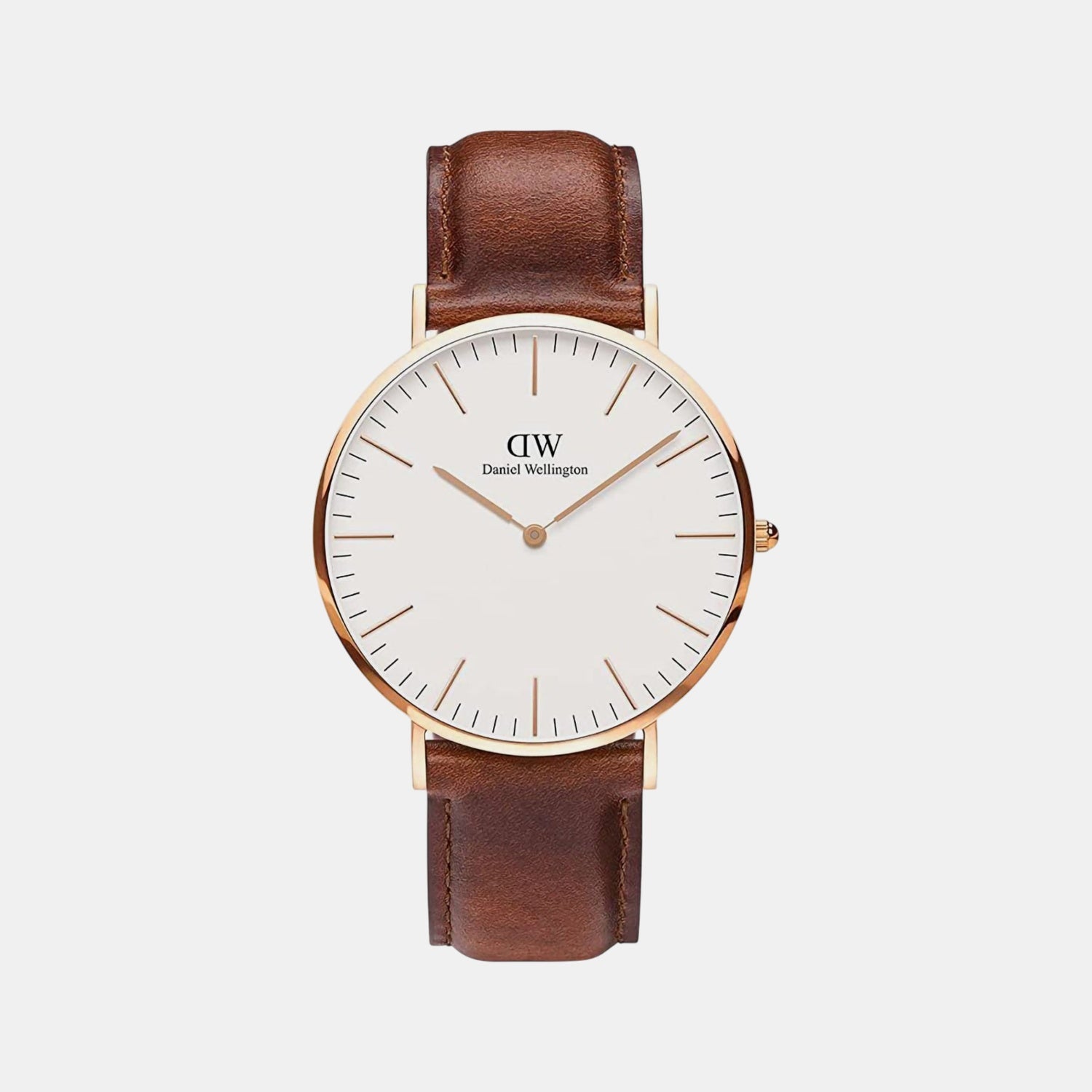 Classic Men Quartz White Dial Analog Leather Watch DW00100006