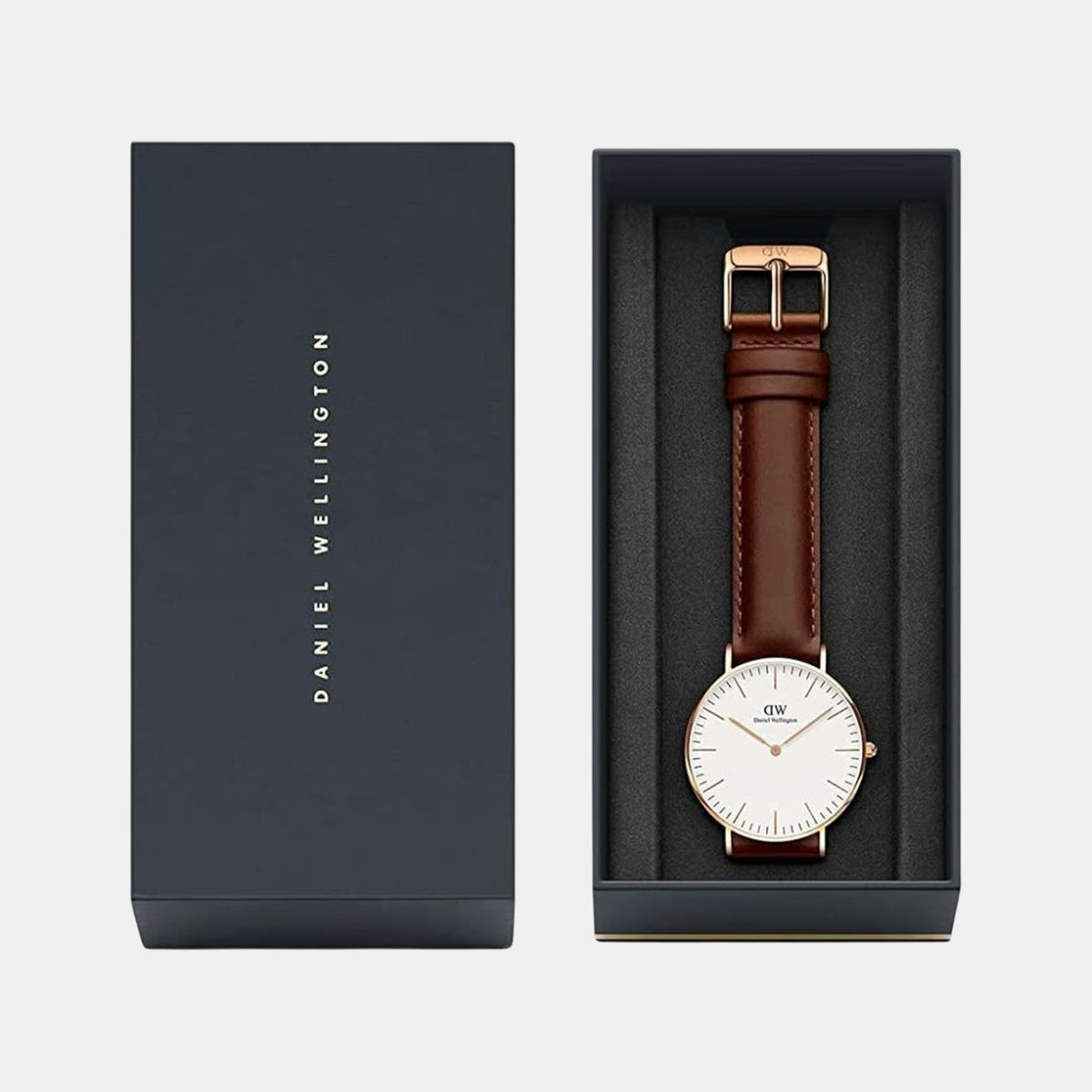 Classic Men Quartz White Dial Analog Leather Watch DW00100035K