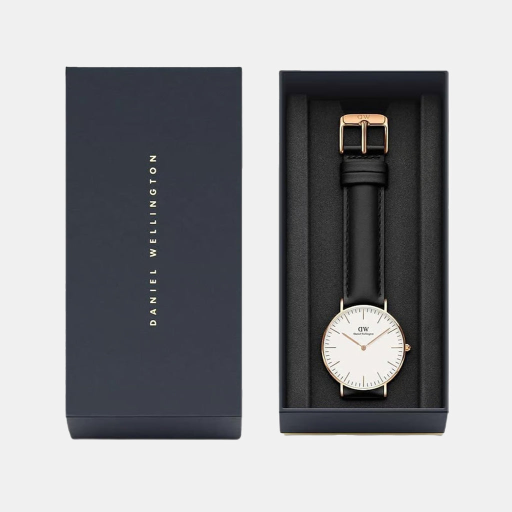 Classic Women Quartz White Dial Analog Leather Watch DW00100036