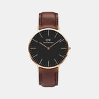 Classic Men Quartz Black Dial Analog Leather Watch DW00100125K